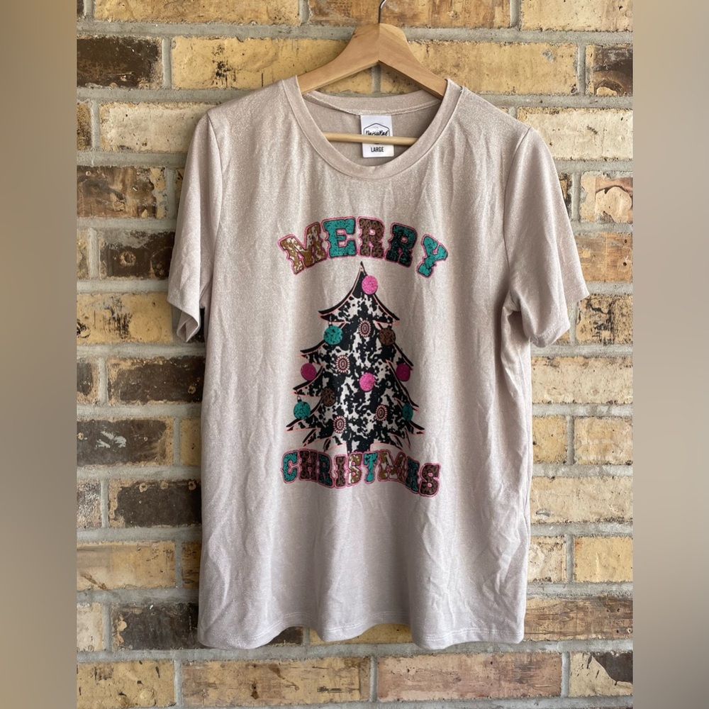 5 for $25🔥DaisyRae Everyday‎ CowPrint Merry Christmas T-Shirt Large